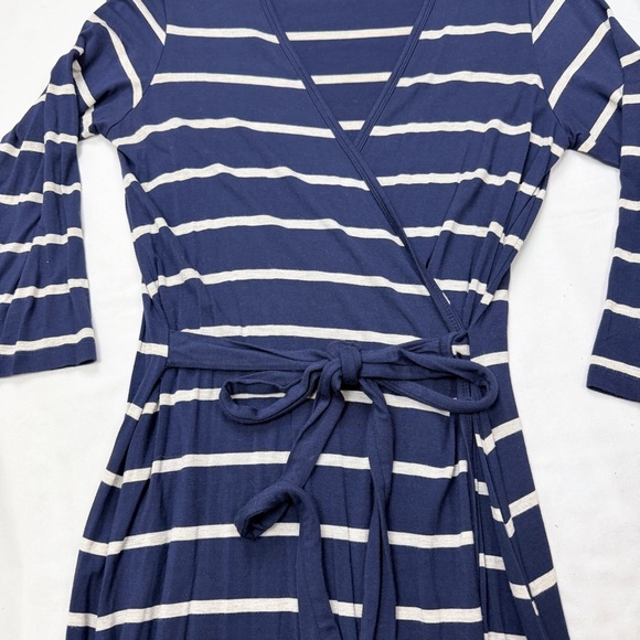 Calvin Klein Navy and White Striped Long Sleeve Wrap Dress - Picture 6 of 8